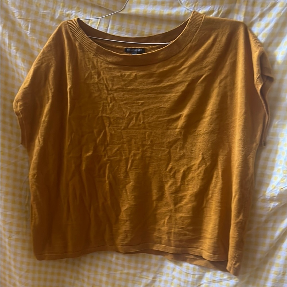 Eileen Fisher Brown and Yellow Cap Sleeve Crop T-Shirt
